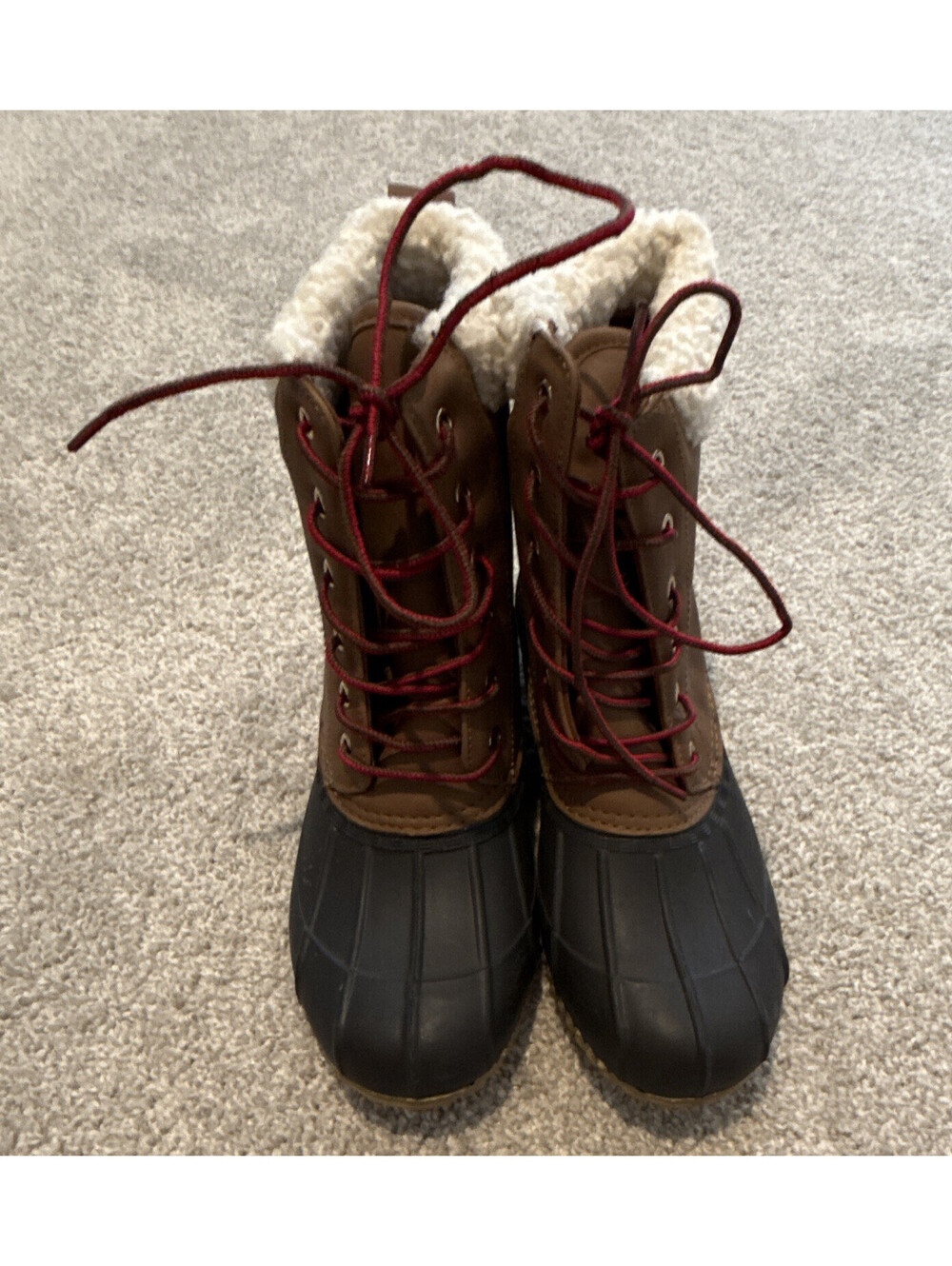 Tommy Hilfiger Women’s Brown/Black Duck Duck Boots Faux Fur Lined Lace-Up Sz 9